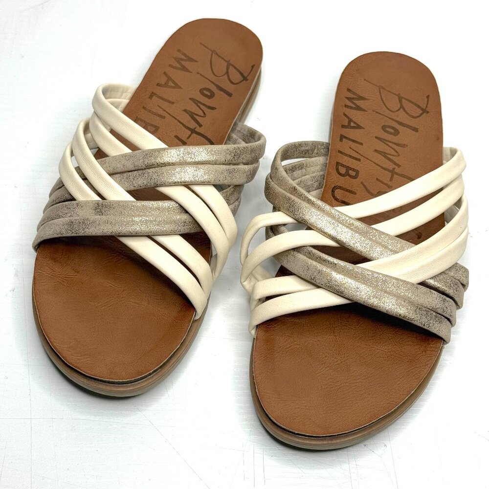 Blowfish Malibu Myll Slip On Puffy Cross Strap Comfort Sandals 9 Cloud Gold